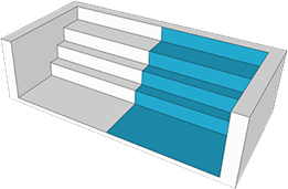 UNIBEO vous propose des escaliers toute largeur pour assurer votre confort et la sécurité des plus petits.La plage de cet escalier peut soit être de 0,48 m ou bien de 0,70 m. Epuré et confortable il occupe la largeur de votre piscine.Ces escaliers sont recouverts d'une mousse pour votre confort.