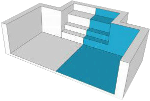 Lignes pures et contemporaines, cet escalier est disponible en deux largeurs : 2 et 3 mètres. Il permet de sécuriser la descente et l'entrée dans l'eau.